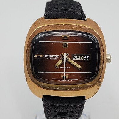 AUTHENTIC ATLANTIC 25 JEWELS MONZA DAY DATE RED DIAL SWISS MEN'S