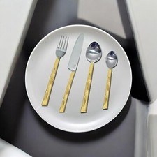 Gold Cutlery Set Diamond Cut Heavy Duty Flatware Stainless Steel Kitchen Home