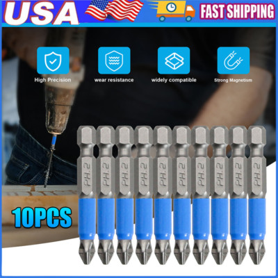 10pcs Anti-slip 1/4'' PH2 Magnetic Hex Shank Phillips Screwdriver Drill Bits USA
