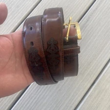 CARTONI BROWN GENUINE LEATHER GOLD BUCKLE 1 3/8"Wd DRESS WOMEN BELT Sz 34 BELT