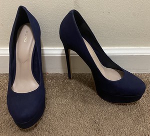 blue suede platform heels