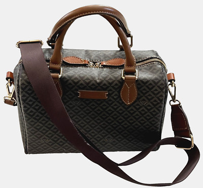 GIANNI CONTI Gray & Black Print Zip Top Satchel Purse Shoulder Bag Womens
