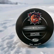 HAMILTON BULLDOGS RARE AHL INGLASCO SHER-WOOD OFFICIAL GAME PUCK MADE IN CANADA 