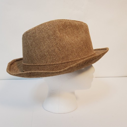 VTG McGregor Mens Tweed Fedora Hat Brown Tan Lined Band Wool Blend SZ L - Picture 3 of 14