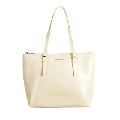 Versace Women's Ivory Leather Tote Shoulder Handbag Bag