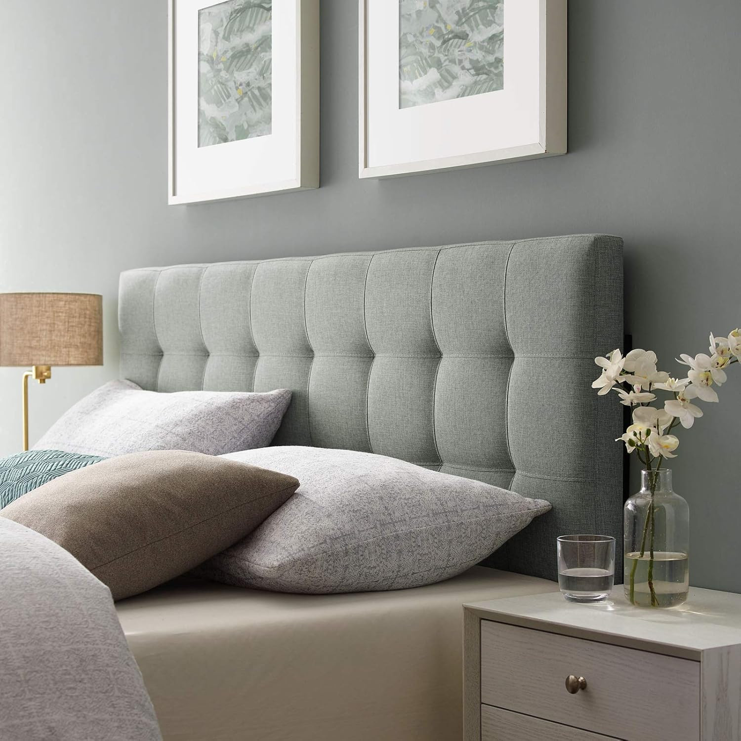 AMZ-5041 Lily Tufted Linen Fabric Upholstered Queen Headboar