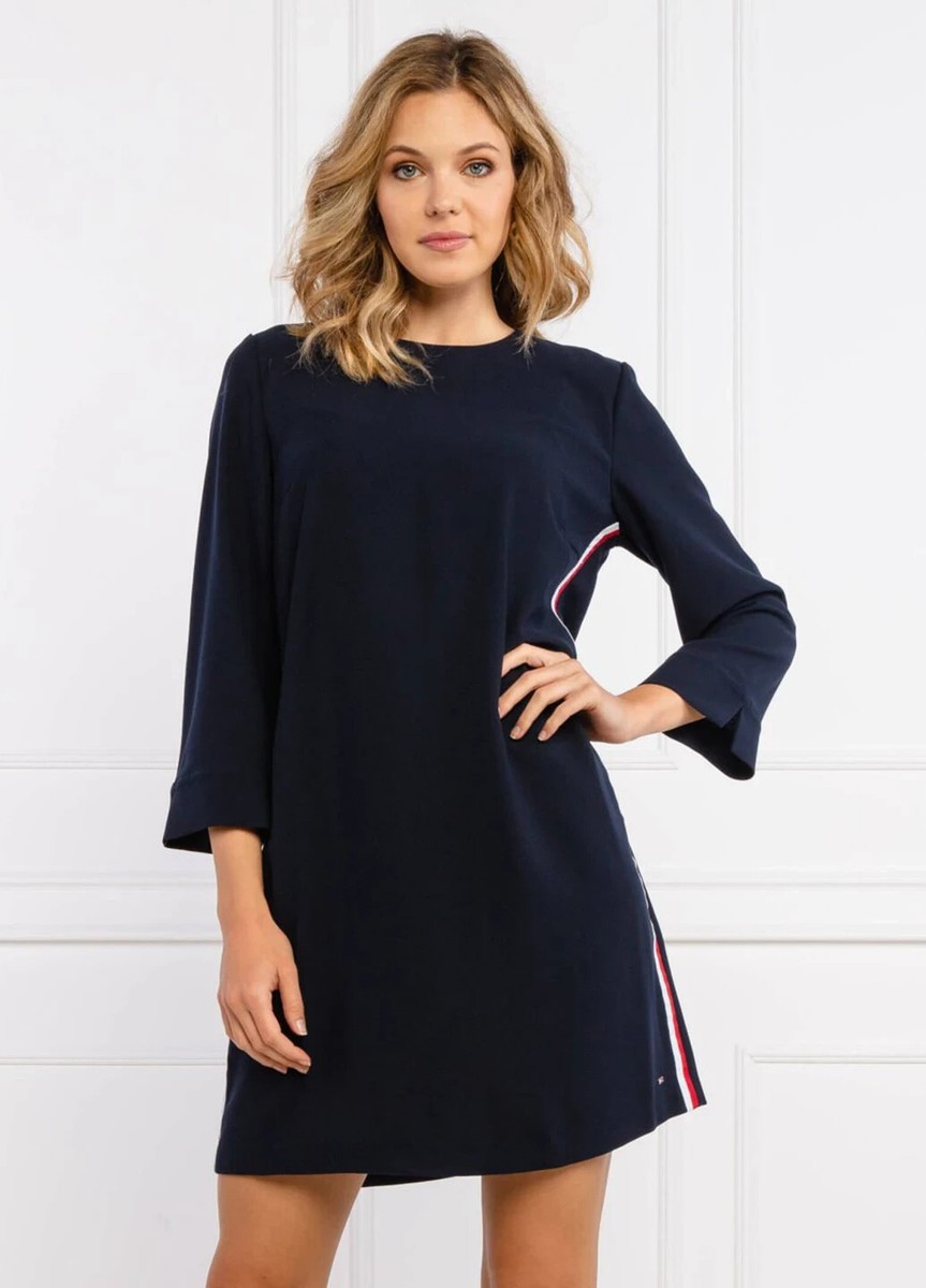 Tommy Hilfiger Dress Short Dark Blue Solid Small Logo Short Sleeve Size