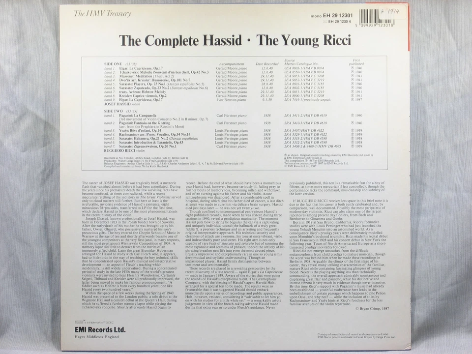 The Complete Hassid/The Young Ricci - Josef Hassid/Ruggiero Ricci - EH 29 12301 - Image 2 of 4