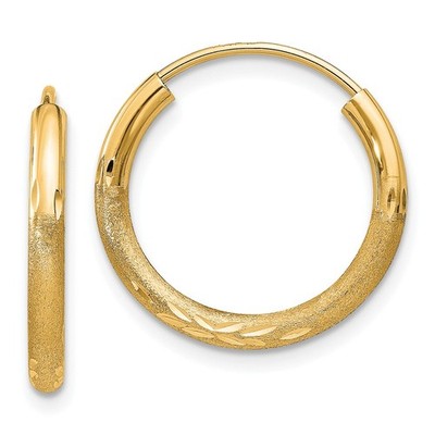 Creolen 10 Karat Gelbgold 2 mm Satin Diamantschliff endlos runde Form