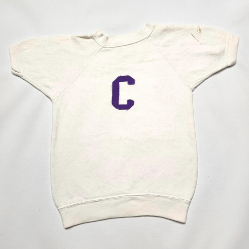 Vintage 60s Varsity Letter C Half Sleeve Sweatshirt White Cotton Raglan Crewneck