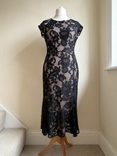 Next Black Lace Midi Dress UK 14 Nude Lined Bodycon Evening Occasion