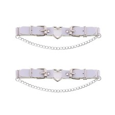 alisikee 2PCs Leather Leg Garter with Chains, Elastic Rock One Size, White