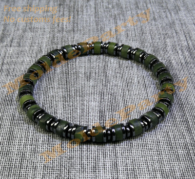 Handmade Natural Stone Green Nephrite Jade Beads Stretch Bracelet Healing Reiki