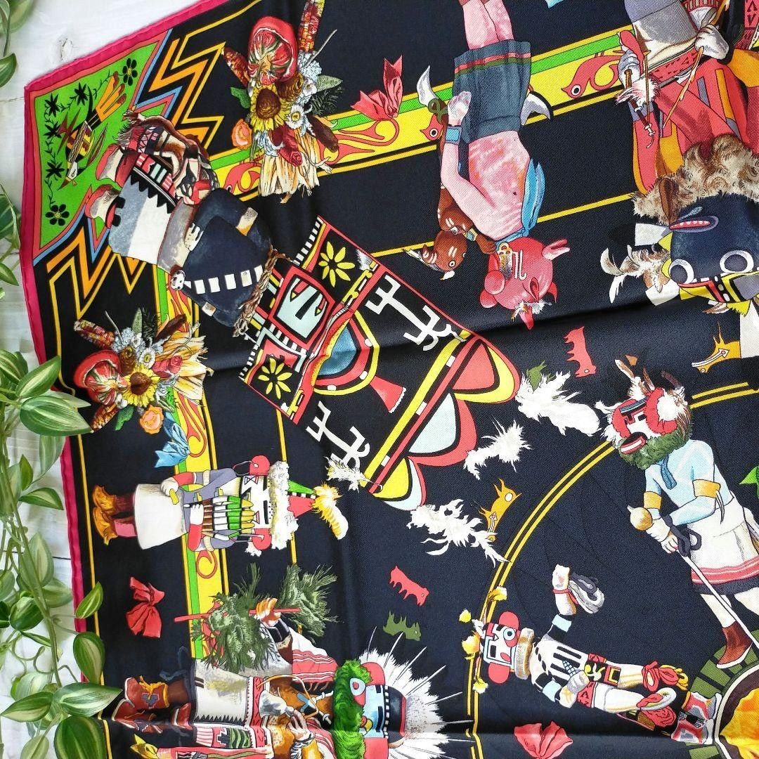 Hermès Carres90 Kachina Kachinas Black Unused Rare image 6