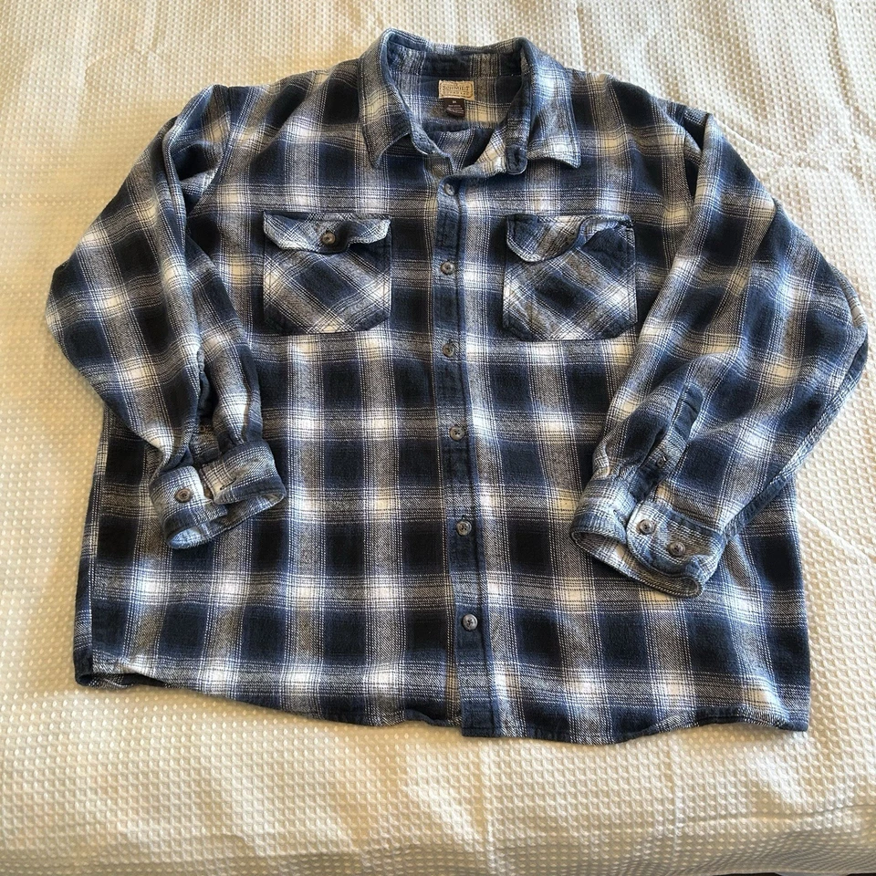 Schmidt Mens 3X Thick Heavy Plaid Flannel Blue White Shirt Work Casual - Image 3 of 4