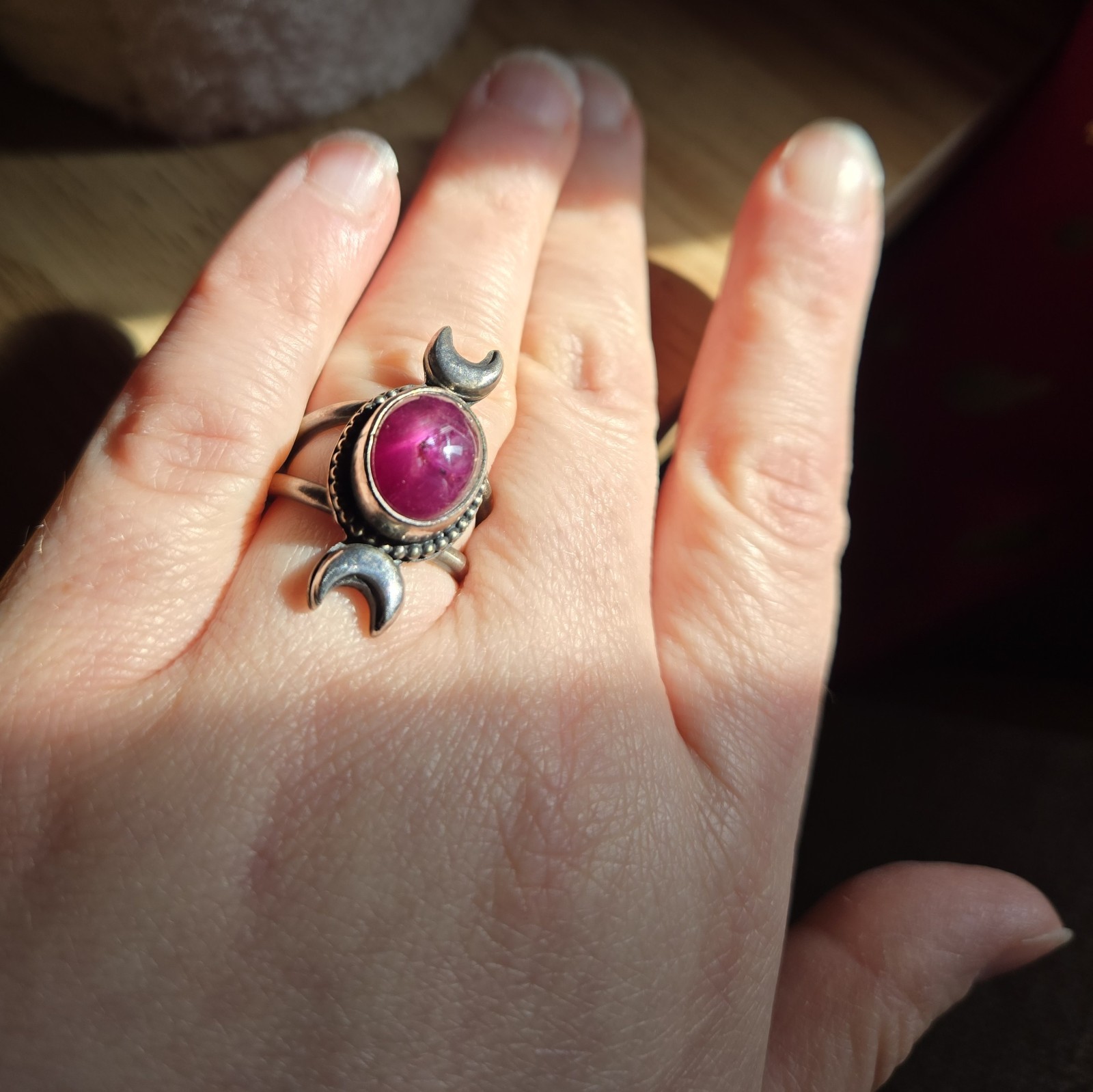 Star Native Ruby Triple Moon Sterling Silver Ring… - image 2