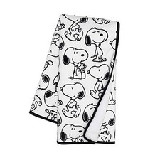 Classic Snoopy Minky and Faux Shearling Baby Blanket - White/Black