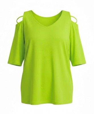 ULLA POPKEN Shirt Kurzarm Schulter Cut Out  Neon Gelbgrün Grösse 62/64
