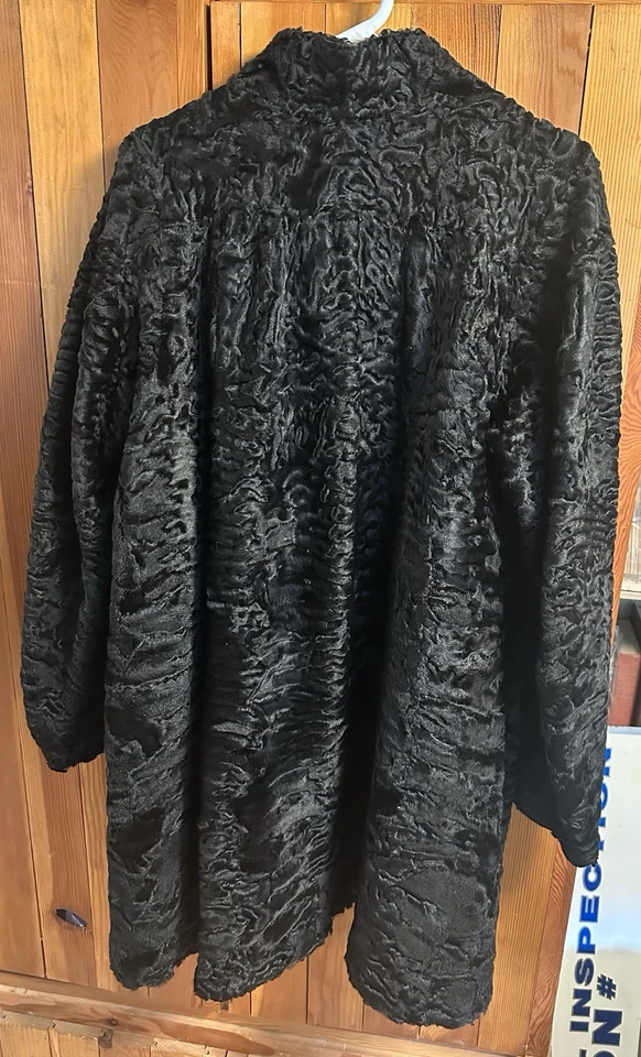 Swakara PERSIAN LAMB Coat  Size XL /16 BLACK Curly Wave Beautiful - Image 2 of 4