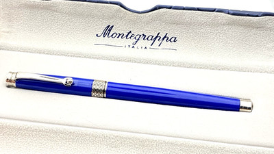 MONTEGRAPPA PIACERE TINTENROLLER IN KOBALTBLAU CHROMRAND MADE IN ITALY