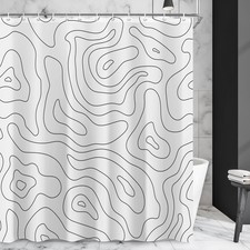 Black White Lines Shower Curtain, 60x72, Striped Wavy Modern Abstract,12 Hooks