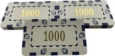 10 x Poker Casino Numbered Plastic Chip Plaques 74 x 44mm 32Grams 1000" White