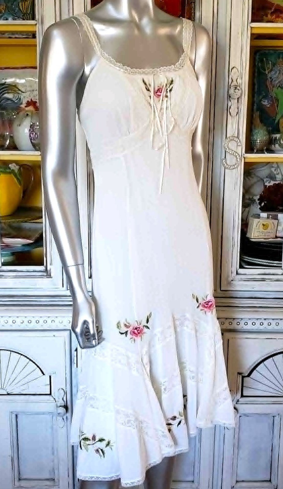 Vintage Betsey Johnson New York 90s Mesh Lace Rose Floral Milkmaid Slip Dress M image 3