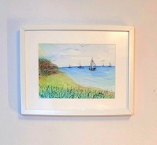 Bild 42×32×4 Aquarell Meer Unikat Art  Kunst Handgemalt Original Gemalde Schiff