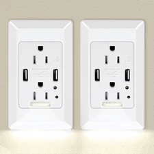 4.2A Dual USB Outlet Wall Charger 15A 110V TR Receptacle White for Bathroom 2PCS