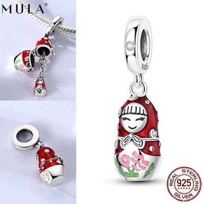 MULA 925 Sterling Silver DIY Charm Cleart AAA CZ Doll Pendant for Women Bracelet