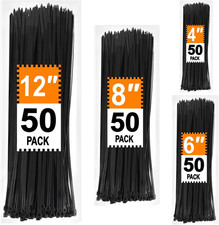Zip Ties Assorted Sizes 4 6 8 12 Inch, 200 Pack, Black Cable Ties, UV Resistant