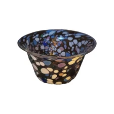 Art Glass Bowl Artist Signed Multi Color Splatter Spatter, ANNE SCHWARTZ 5.5”