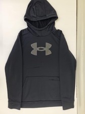 Under Armour Hoodie Sweatshirt Youth YXL Gray Big Logo Fleece Pullover