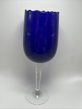 Vintage Empoli Glass Hand Blown Footed Vase Cobalt Blue