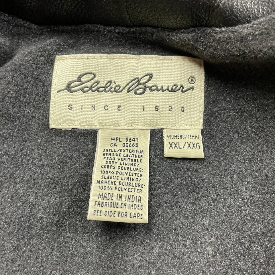 Винтажная кожаная мотоциклетная куртка Eddie Bauer XL ВЫСОКАЯ на молнии из флиса с подкладкой 90-е - Изображение 3 из 4