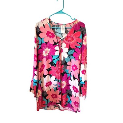 La Blanca Lace Front Tunic Swim Cover Up Multicolor In Full Bloom Size XL Pink