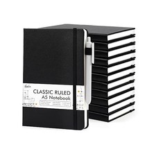 Notebooks Journals Bulk 12 Pack with 12 Black Pens, A5 Hardcover Ruled 120 GSM