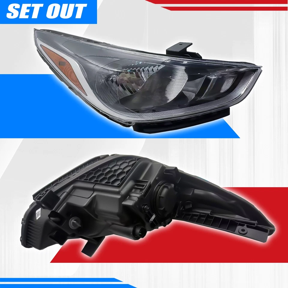 Headlights Assembly Left Right Pair For 2018-2021 Hyundai Accent SE SEL Halogen - Image 2 of 4