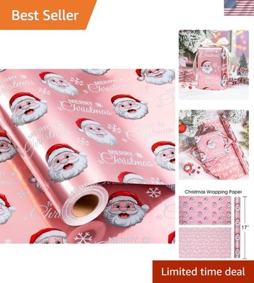 Pink Christmas Wrapping Paper Roll - 17IN X 33FT - Santa Claus Gift Wrapping ...