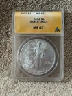 2002 Silver Eagle ANACS MS 67 1oz. 999 Silver