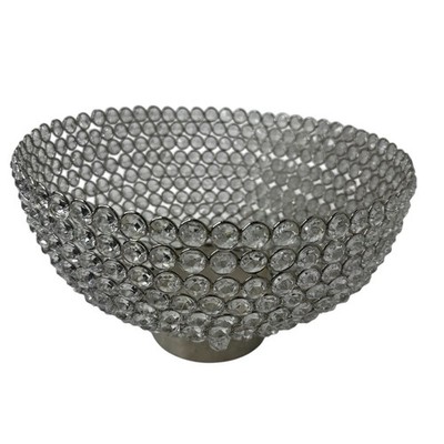 12'' Silver Crystal Beaded Centerpiece Bowl 7'' Tall Metal Wire Decorative Basket