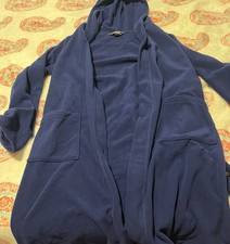 Lands' End Bathrobe Kids Size 12 Hooded Blue Fleece Tie Waist Fuzzy Comfy