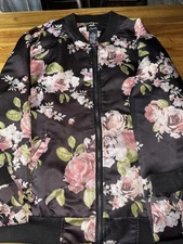 Justify Zip Up Coat Med Floral Poly Rn 123271brown Pink White 2pockets