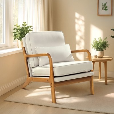 Uimoso Mid-Century Modern Accent Chair Linen Fabric Armchair with 5.7 in Cushion
