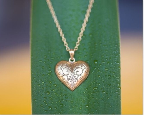 925 Sterling Silver Vintage Floral Engraved Etched Heart Pendant Necklace N0130S - Bild 2 von 10
