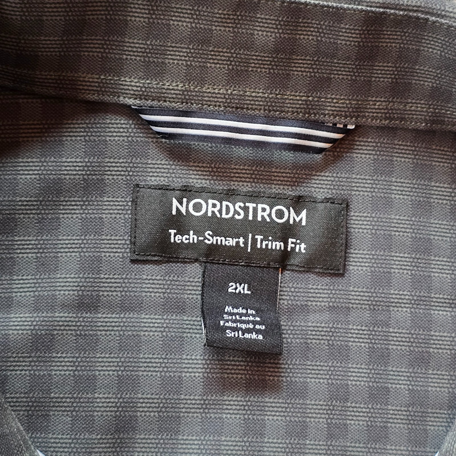 Nordstrom Shirt Mens Size 2XL Green Gray Tech Smart Trim Fit Performance Career