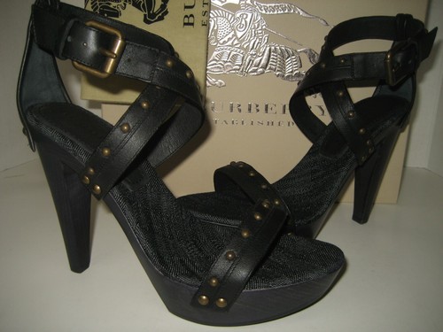 $450 NUEVO Burberry Mujer US 6.5 EU 37 Negro Denim Cheque Zuecos Sandalias Zapatos Caja - Imagen 5 de 12