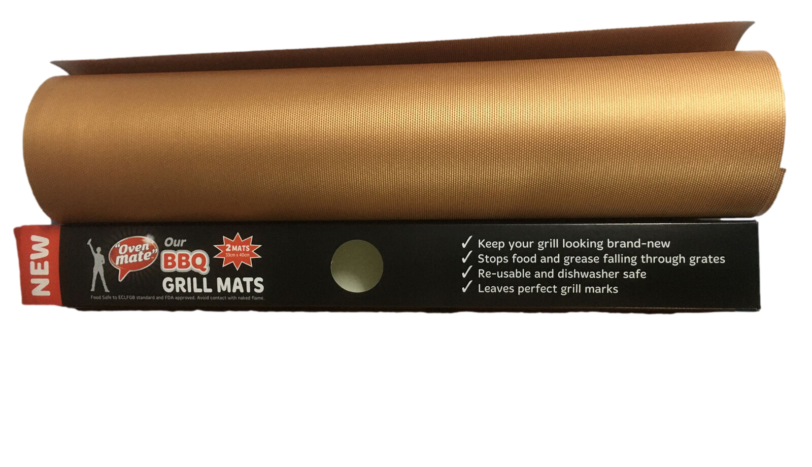 2 Oven Mate BBQ Grill Matts Reusable, Prevents Burning Food, Keeps Grill Clean
