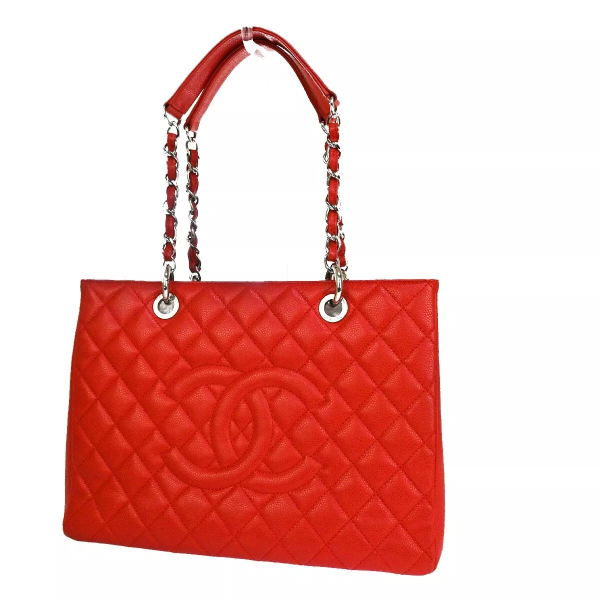 CHANEL CC Logo GST Chain Shoulder Bag Caviar Leather SHW Red Italy 870RC737