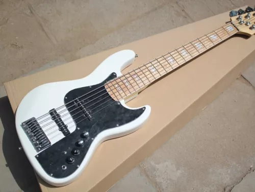 White 6 Strings JB Electric Bass Guitar With Maple Fingerboard Chrome Hardware